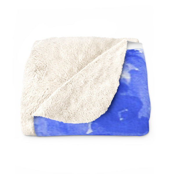 Blue Floral Abstract Print Designer Cozy Sherpa Fleece Blanket-Made in USA-Blanket-50'' x 60''-Heidi Kimura Art LLC