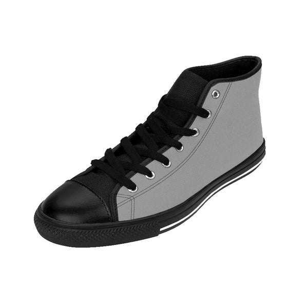 Ash Grey Solid Color Print Premium Men's High-top Premium Fashion Tennis Sneakers-Men's High Top Sneakers-Heidi Kimura Art LLC