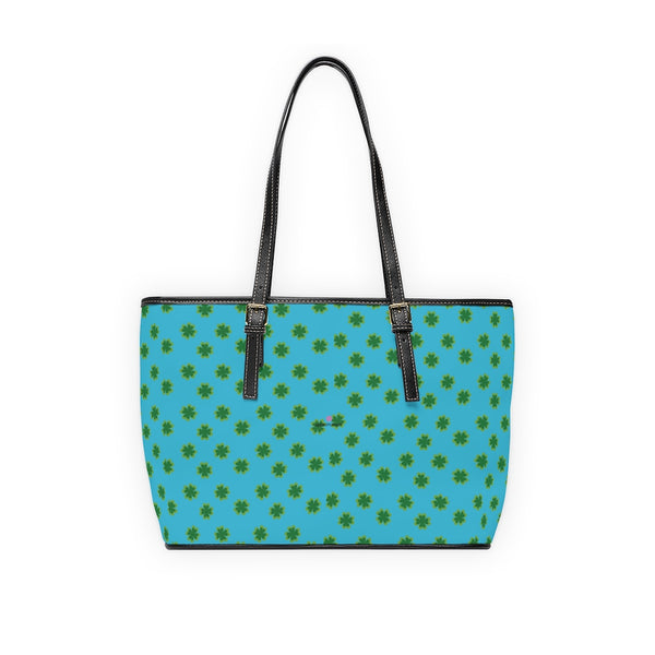 Blue Clovers Tote Bag, PU Leather Shoulder Hand Work Bag