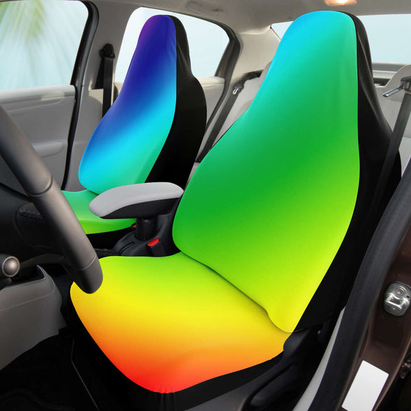 Rainbow Ombre Car Seat Covers, (2 Pack) Gay Pride LGBTQ-Friendly Colorful Rainbow Ombre Car Seat Covers, Gay Pride Rainbow Bestselling Animal Print Essential Premium Quality Best Machine Washable Microfiber Luxury Car Seat Cover - 2 Pack For Your Car Seat Protection, Cart Seat Protectors, Car Seat Accessories, Pair of 2 Front Seat Covers, Custom Seat Covers