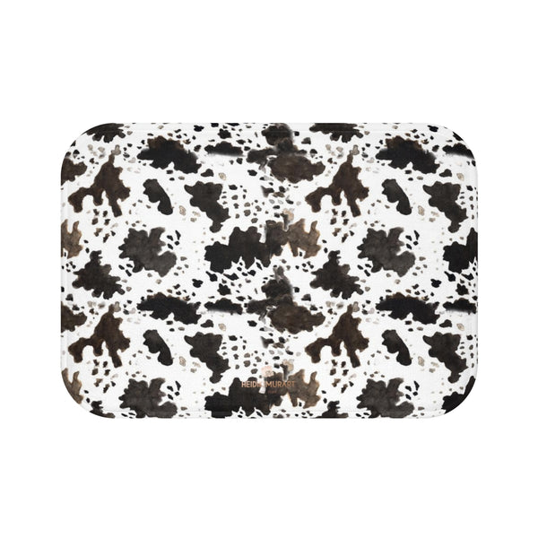 Cow Print White Brown Black Designer 100% Microfiber Anti-Slip Backing Bath Mat-Bath Mat-Small 24x17-Heidi Kimura Art LLC