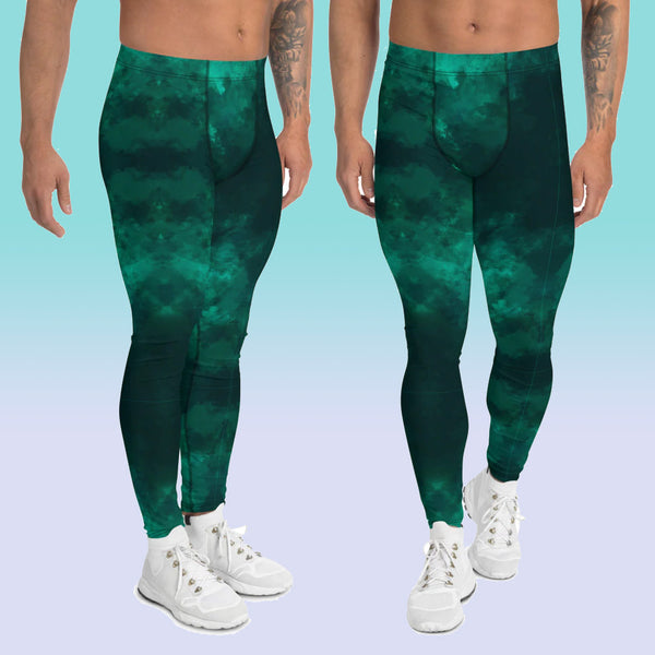 Green Abstract Men's Leggings, Gradient Meggings, Men's Leggings Tights Pants - Made in USA/EU (US Size: XS-3XL) Sexy Meggings Men's Workout Gym Tights Leggings
