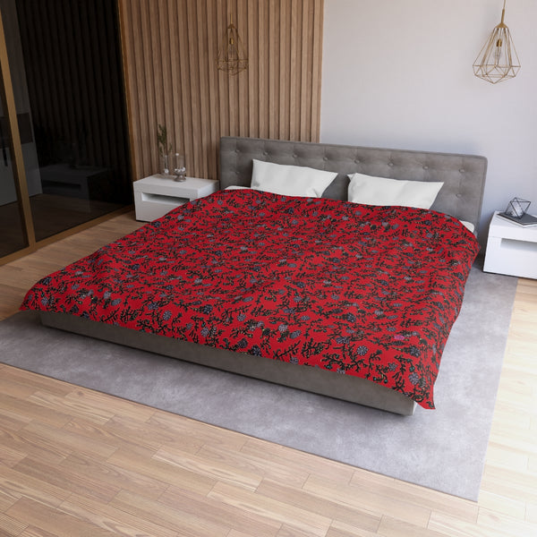 Red Floral Microfiber Duvet Cover