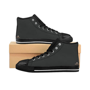 Dark Gray Solid Color Premium Quality Men's High-Top Sneakers Running Shoes-Men's High Top Sneakers-Black-US 9-Heidi Kimura Art LLC