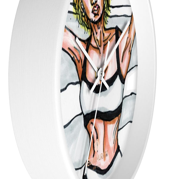 White Navy Blue Swimsuit Girlie Fashion Modern 10 inch Diameter Wall Clock-Wall Clock-Heidi Kimura Art LLC