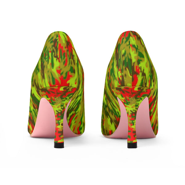 Hot Red & Green White Camo Military Army Print Premium Women's High Heels Shoes-3 inch Heels-Heidi Kimura Art LLC