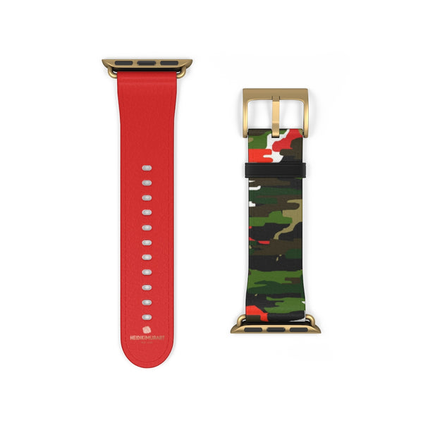 Green & Red Camo Army Print 38mm/42mm Watch Band For Apple Watch- Made in USA-Watch Band-38 mm-Gold Matte-Heidi Kimura Art LLC