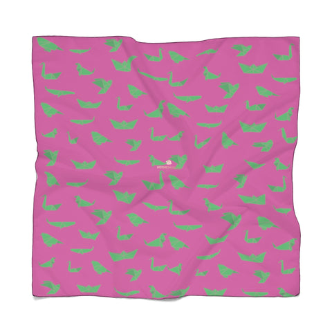 Hot Pink Japanese Poly Scarf, Cute Fashion Accessories For Men/Women- Made in USA-Accessories-Printify-Poly Voile-25 x 25 in-Heidi Kimura Art LLC Pink Japanese Poly Scarf, Cute Green Crane Birds Print Lightweight Delicate Sheer Poly Voile or Poly Chiffon 25"x25" or 50"x50" Luxury Designer Fashion Accessories- Made in USA, Fashion Sheer Soft Light Polyester Square Scarf