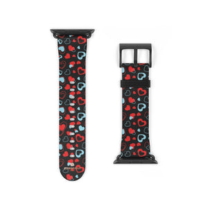 Black Red Hearts Shaped V Day 38mm/42mm Watch Band For Apple Watch- Made in USA-Watch Band-38 mm-Black Matte-Heidi Kimura Art LLC