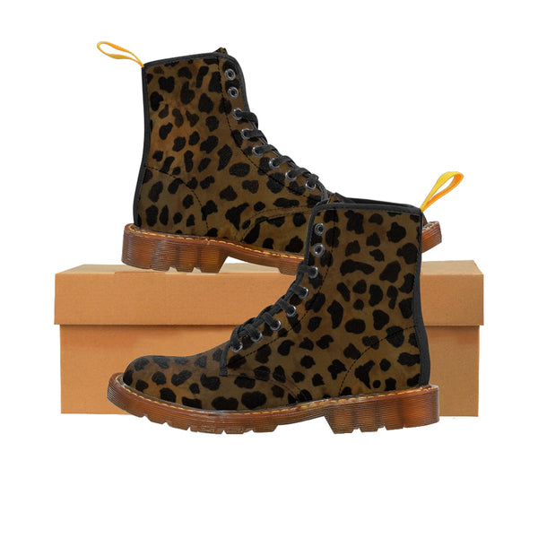 Leopard Animal Print Soft & Comfy Men's Winter Lace Up Boots (US Size: 7-10.5)-Men's Boots-Brown-US 10-Heidi Kimura Art LLC