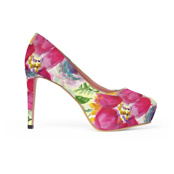 Pink Rose Flower Lady Vintage Style Floral Print Women's 4" Platform Heels Pumps-4 inch Heels-Heidi Kimura Art LLC