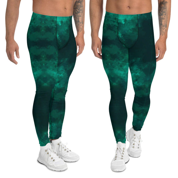 Green Abstract Men's Leggings, Gradient Meggings, Men's Leggings Tights Pants - Made in USA/EU (US Size: XS-3XL) Sexy Meggings Men's Workout Gym Tights Leggings