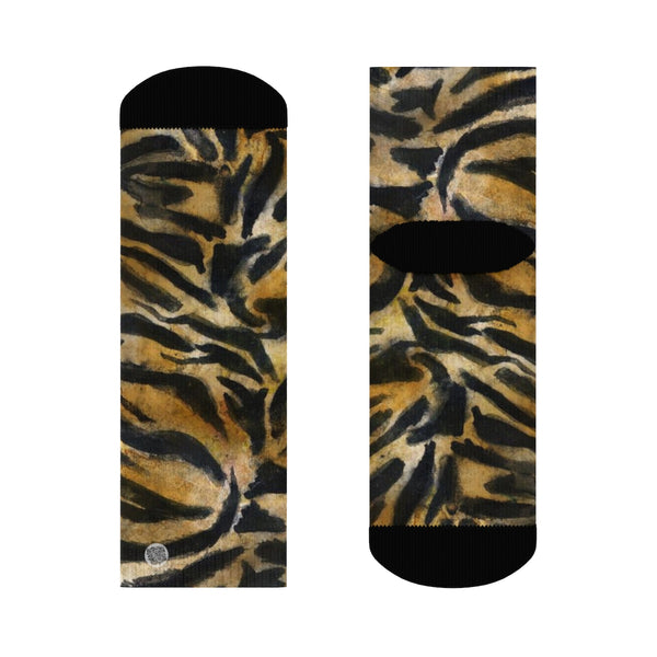 Tiger Stripe Print Unisex Socks, Orange Tiger Animal Print Women's/ Men's Luxury Socks-Socks-Ankle-Heidi Kimura Art LLC