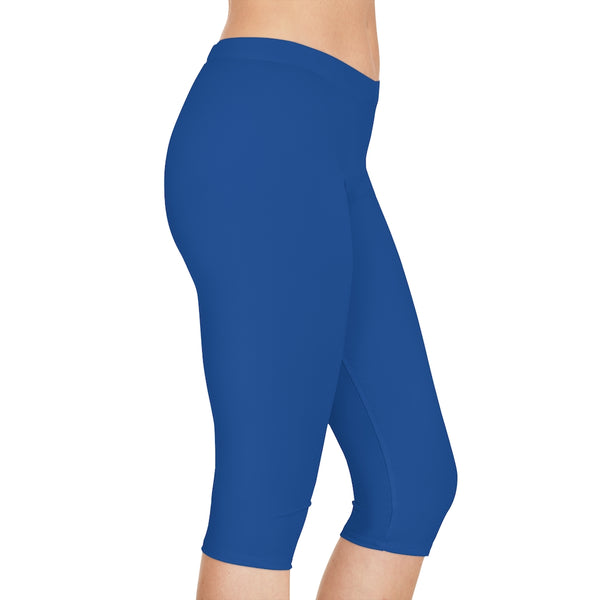 Dark Blue Women's Capri Leggings, Modern Essential Solid Color American-Made Best Designer Premium Quality Knee-Length Mid-Waist Fit Knee-Length Polyester Capris Tights-Made in USA (US Size: XS-3XL) Plus Size Available