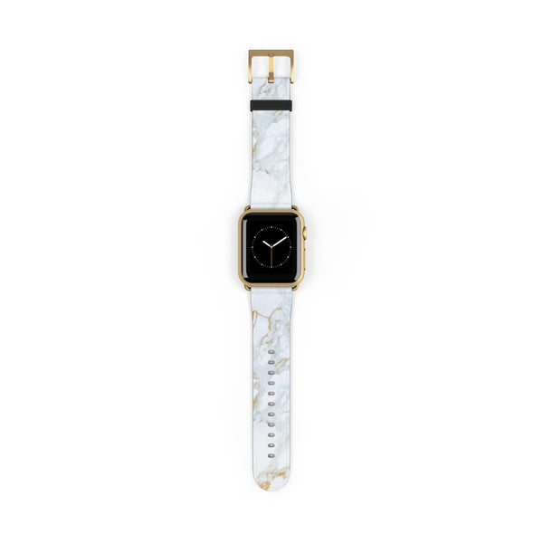 White Marble Print 38mm/42mm Premium Watch Band For Apple Watch- Made in USA-Watch Band-38 mm-Gold Matte-Heidi Kimura Art LLC