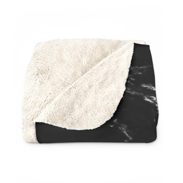 Black Marble Print Fleece Blanket, Designer Cozy Sherpa Fleece Blanket-Made in USA-Blanket-Heidi Kimura Art LLC