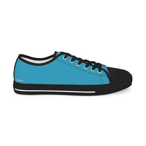 Turquoise Blue Solid Men's Sneakers, Solid Turquoise Blue Color Modern Minimalist Best Breathable Designer Men's Low Top Canvas Fashion Sneakers With Durable Rubber Outsoles and Shock-Absorbing Layer and Memory Foam Insoles (US Size: 5-14)