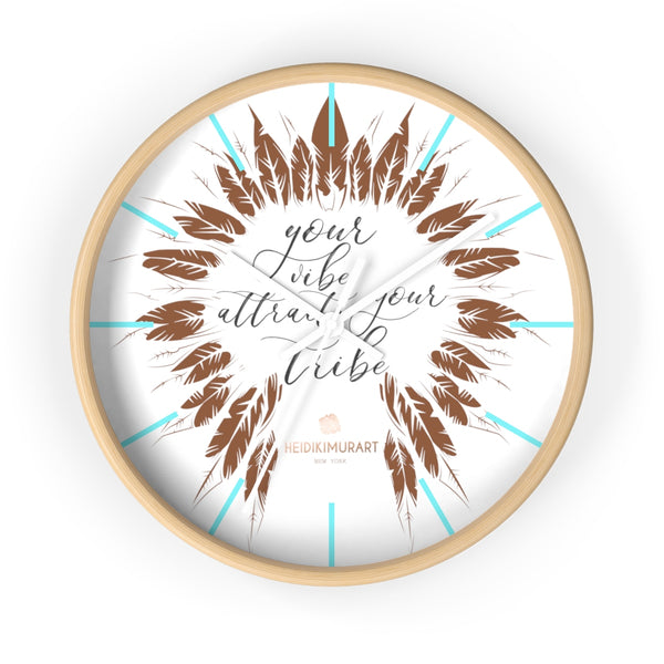 Boho "Your Tribe Attract Your Vibe" Inspirational Quote Wall Clock- Made in USA-Wall Clock-10 in-Wooden-White-Heidi Kimura Art LLC