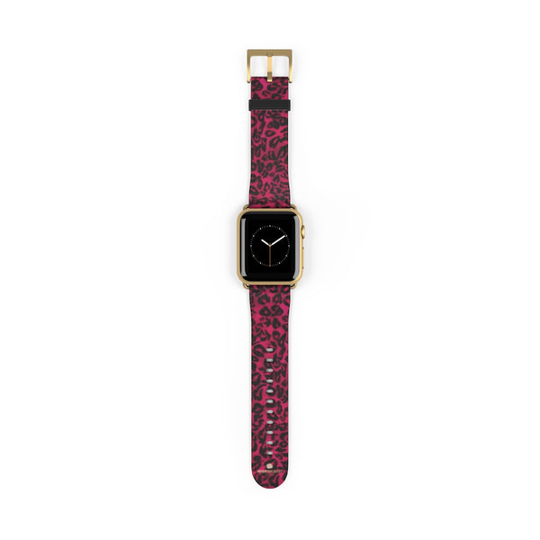 Pink Leopard Animal Print 38mm/42mm Watch Band For Apple Watch- Made in USA-Watch Band-38 mm-Gold Matte-Heidi Kimura Art LLC