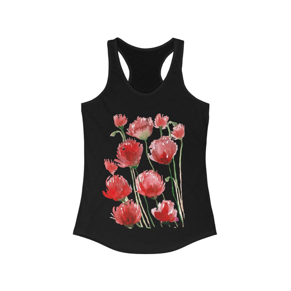 Red Poppy Floral Tank, Women's Ideal Racerback Tank- Made in USA - Heidikimurart Limited 