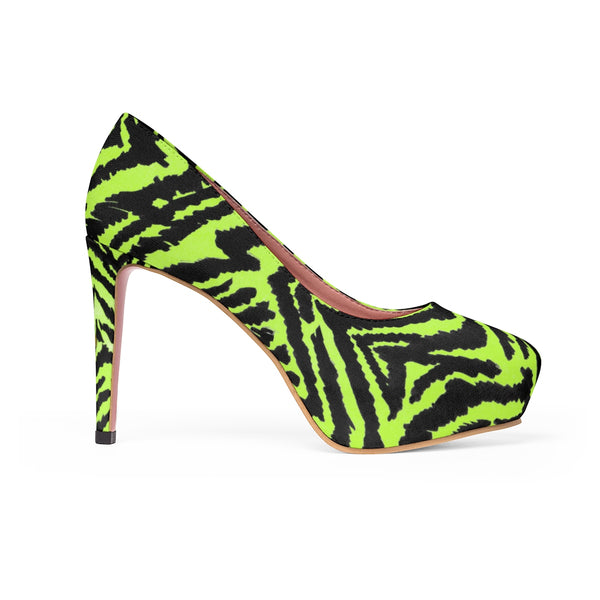 Light Green Zebra Black Stripe Animal Print Women's Platform Heels (US Size: 5-11)-4 inch Heels-Heidi Kimura Art LLC