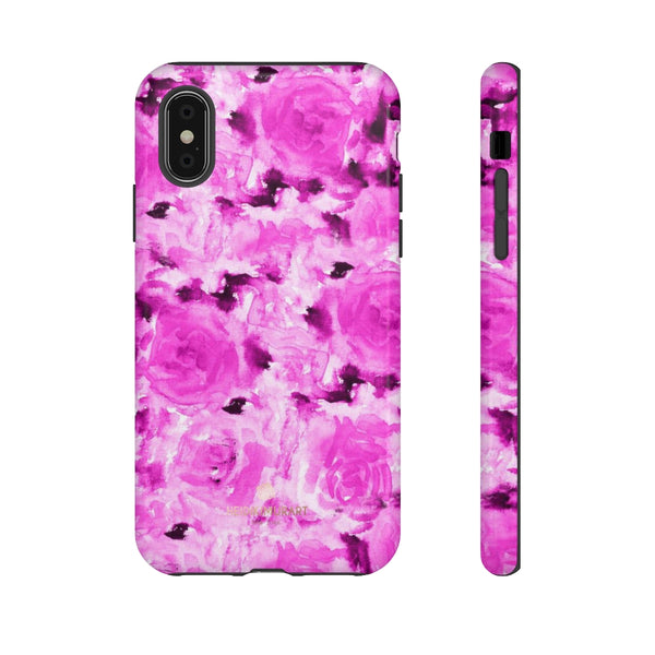 Hot Pink Floral Print Phone Case, Abstract Print Tough Cases, Designer Phone Case-Made in USA-Phone Case-Printify-iPhone X-Glossy-Heidi Kimura Art LLC