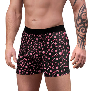 Black Christmas Red Candy Cane Print Premium Men's Boxer Briefs Underwear-Men's Underwear-L-Black Seams-Heidi Kimura Art LLC
