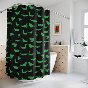 Black Crane Polyester Shower Curtain, Japanese Origami Style Crane Birds Print 71" × 74" Modern Kids or Adults Colorful Best Premium Quality American Style One-Sided Luxury Durable Stylish Unique Interior Bathroom Shower Curtains - Printed in USA