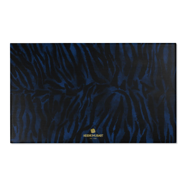 Navy Blue Black Tiger Stripe Animal Print Designer Indoor Area Rug - Printed in USA-Area Rug-60" x 36"-Heidi Kimura Art LLC
