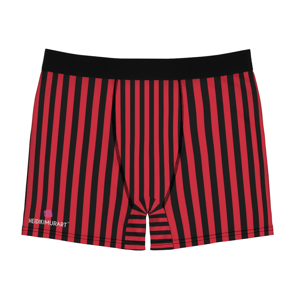 Vertically Striped Men's Boxer Briefs, Red Black Stripes Modern Simple Essential Designer Best Underwear For Men, Best Underwear For Men Sexy Hot Men's Boxer Briefs Hipster Lightweight 2-sided Soft Fleece Lined Fit Underwear - (US Size: XS-3XL)