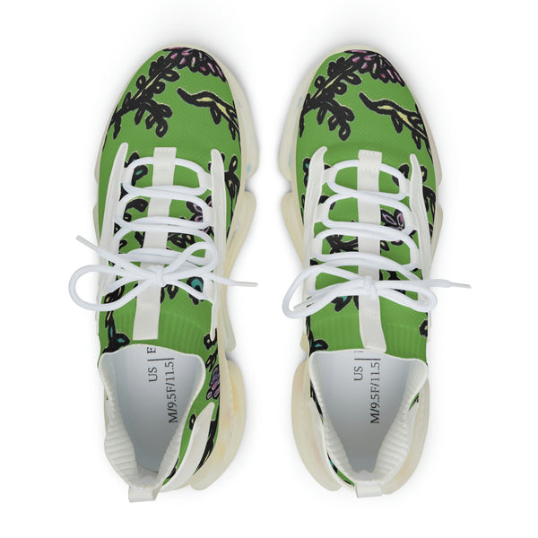 Green Floral Print Men's Shoes, Colorful Floral Print Best Comfy Men's Mesh-Knit Designer Premium Laced Up Breathable Comfy Sports Sneakers Shoes (US Size: 5-12)&nbsp;Mesh Athletic&nbsp;Shoes, Mens Mesh Shoes,&nbsp;Mesh Shoes Men,&nbsp;Men's Classic Low Top Mesh Sneaker, Men's Breathable Mesh Shoes, Mesh Sneakers Casual Shoes&nbsp;