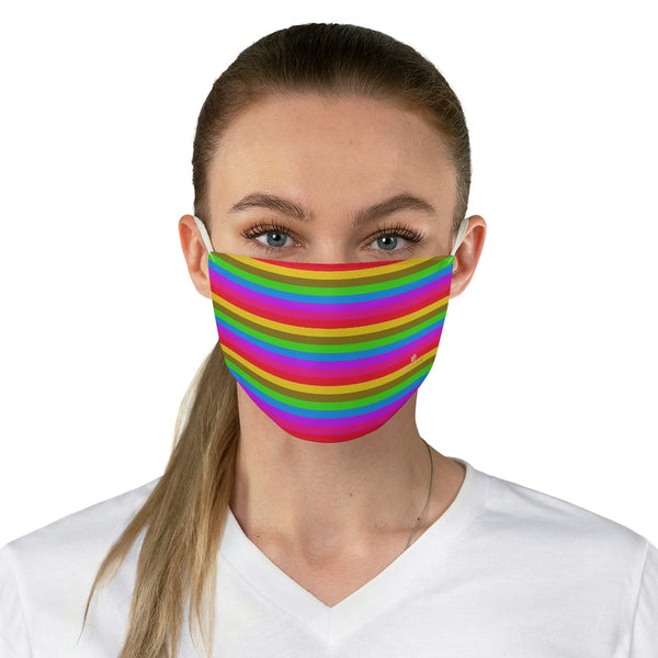 Rainbow Horizontal Striped Face Mask, Gay Pride Designer Horizontally Stripes Fashion Face Mask For Men/ Women, Designer Premium Quality Modern Polyester Fashion 7.25" x 4.63" Fabric Non-Medical Reusable Washable Chic One-Size Face Mask With 2 Layers For Adults With Elastic Loops-Made in USA