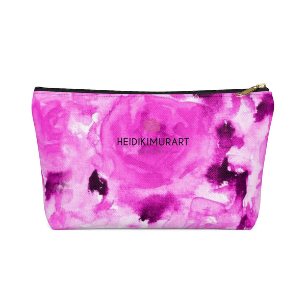 Pink Olympia Sweet Pink Rose Floral Designer Accessory Pouch with T-bottom-Accessory Pouch-Black-Large-Heidi Kimura Art LLC