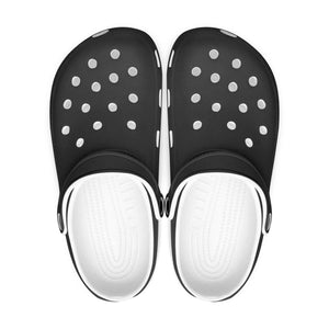 Black Color Slip On Sandals, Solid Black Color Classic Solid Color Printed Adult's Lightweight Anti-Slip Unisex Extra Comfy Clogs Flip Flop Sandals Shoes For Men or Women, Men's US Size: 3.5-12, Women's US Size: 4-12