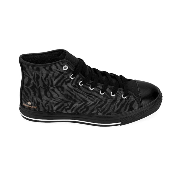 Grey Tiger Men's High-top Sneakers, Gray Animal Striped Print Designer Men's Shoes, Men's High Top Sneakers US Size 6-14, Mens High Top Casual Shoes, Unique Fashion Tennis Shoes, Tiger Print Canvas Sneakers, Mens Modern Footwear, Wildlife Gift Idea, Animal Lover Print Shoes (US Size: 6-14)