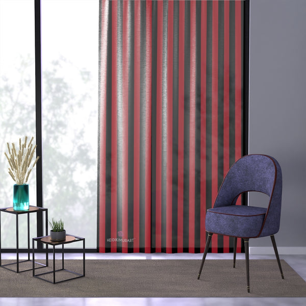 Red Black Striped Window Curtain, 50" × 84" Sheer Curtain