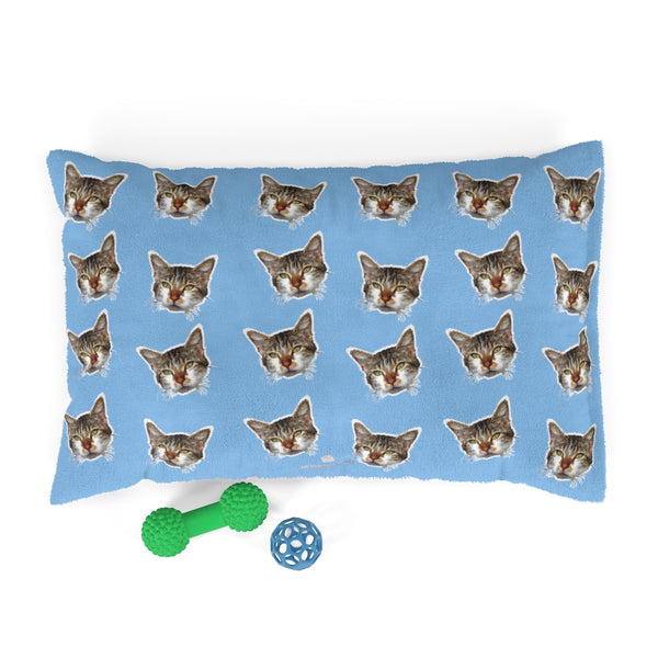 Light Blue Cat Pet Bed, Solid Color Machine-Washable Pet Pillow With Zippers-Printed in USA-Pets-Printify-28x18-Heidi Kimura Art LLC