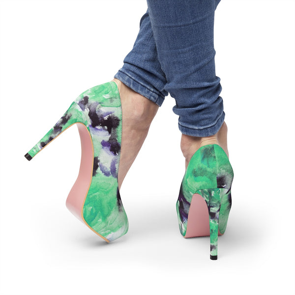 Love Sea Blue Rose Floral Print Women's Designer 4" Platform Heels (US Size: 5-11)-4 inch Heels-Heidi Kimura Art LLC