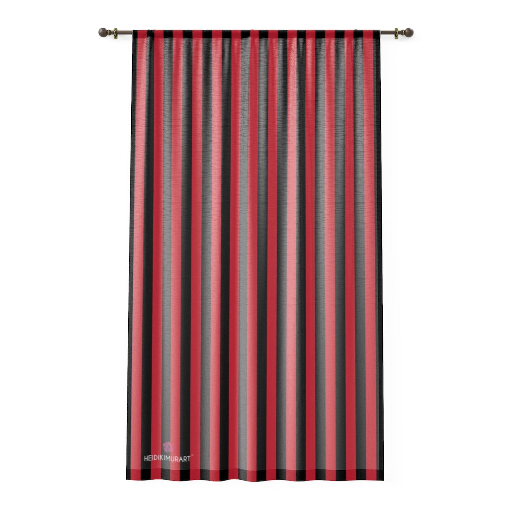 Red Black Striped Window Curtain, 50" × 84" Sheer Curtain