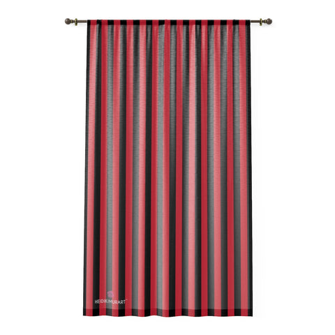 Red Black Striped Window Curtain, 50" × 84" Sheer Curtain