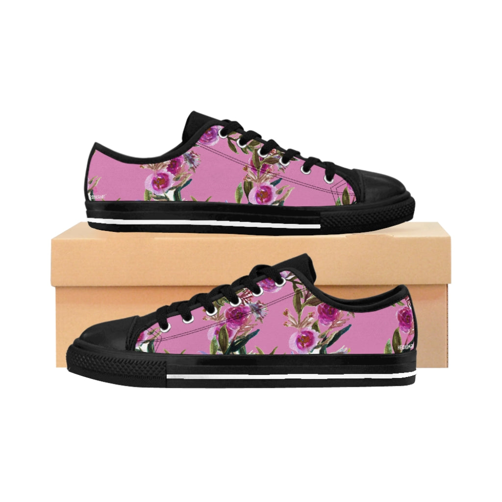 Pink Rose Print Women's Sneakers