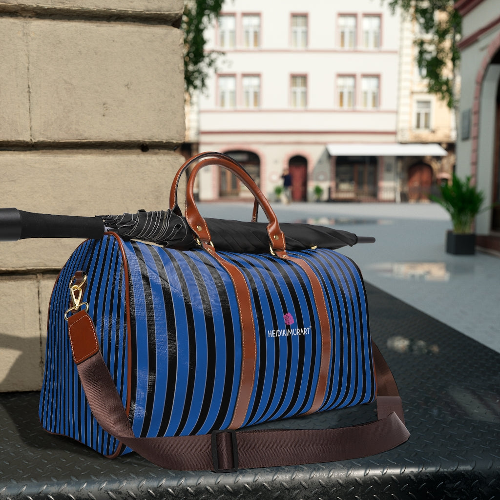 Blue Striped Waterproof Travel Bag