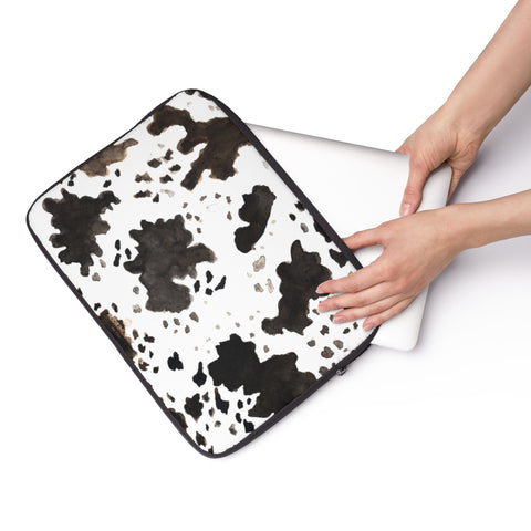 Milk Cow Animal Print 12", 13", 14" Laptop Sleeve With Top Loading Zipper-Made in USA-Laptop Sleeve-Heidi Kimura Art LLC