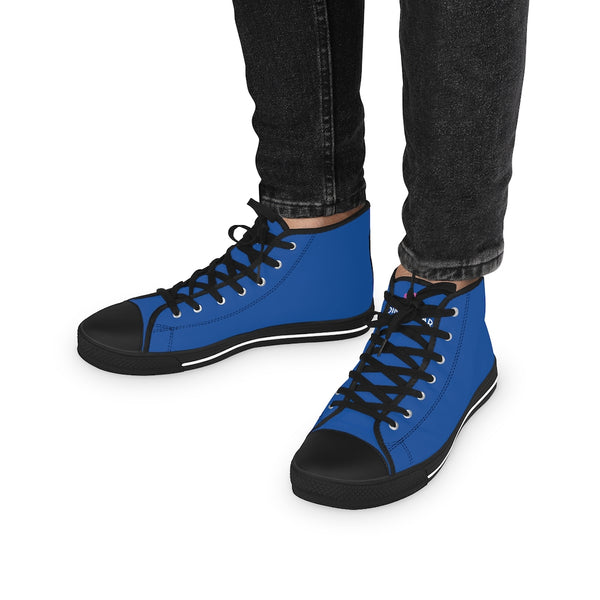 Dark Blue Men's High Tops, Dark Blue Modern Minimalist Solid Color Best Men's High Top Laced Up Black or White Style Breathable Fashion Canvas Sneakers Tennis Athletic Style Shoes For Men (US Size: 5-14)