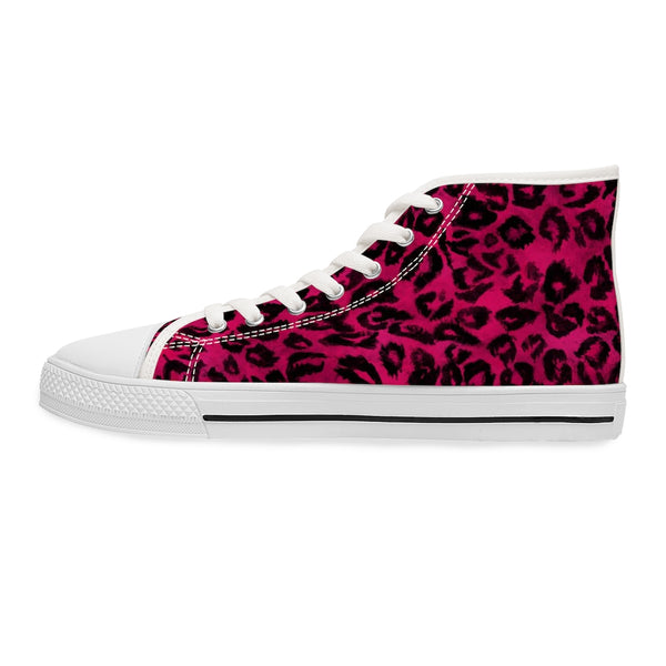 Pink Leopard Ladies' High Tops, Animal Print Best Women's High Top Sneakers