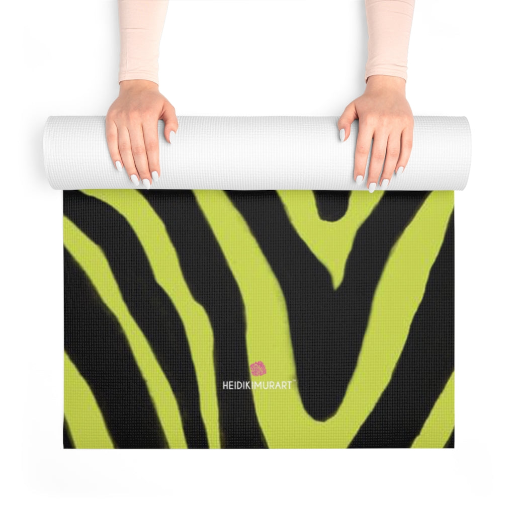 Yellow Zebra Foam Yoga Mat, Yellow and Black Animal Print Wild & Fun Stylish Lightweight 0.25" thick Best Designer Gym or Exercise Sports Athletic Yoga Mat Workout Equipment - Printed in USA (Size: 24″x72")