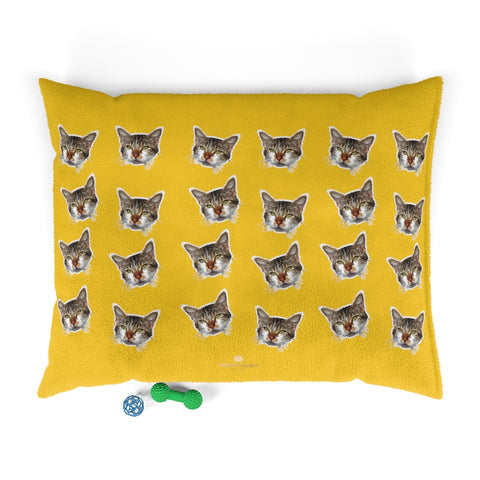 Yellow Cat Pet Bed, Solid Color Machine-Washable Pet Pillow With Zippers-Printed in USA-Pets-Printify-50x40-Heidi Kimura Art LLC