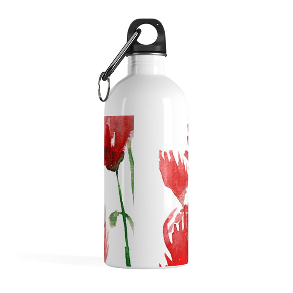 Red Poppy Flower Floral Print Full Size Light Stainless Steel 14 oz. Water Bottle - Made in USA-Mug-14oz-Heidi Kimura Art LLC