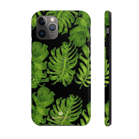 Black Tropical Leaf iPhone Case, Case Mate Tough Samsung Galaxy Phone Cases-Phone Case-Printify-iPhone 11 Pro-Heidi Kimura Art LLC Black Tropical Leaf iPhone Case, Green Hawaiian Print Sexy Modern Designer Case Mate Tough Phone Case For iPhones and Samsung Galaxy Devices-Printed in USA