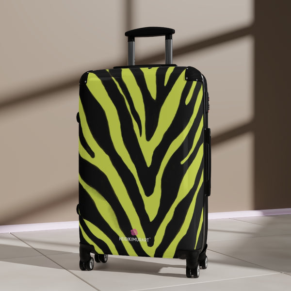 Yellow Zebra Striped Print Suitcases, Zebra Striped Animal Print Designer Suitcase Luggage (Small, Medium, Large)